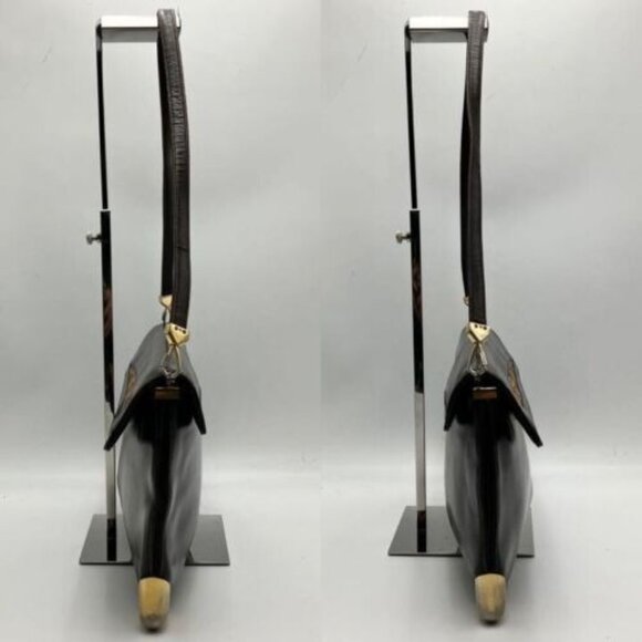 RARE Vintage Dior Brown Leather 2-way Shoulder Bag w Brown Trotter Print - Picture 7 of 10